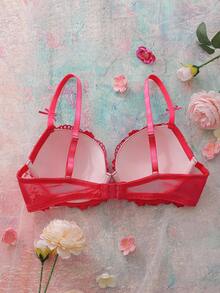 Elorette Pink Underwire Padded Bra With Lift And Support, Romantic Ruffled Design, Sweet Cleavage Enhancing Women's Lingerie - Hot Pink - View 2