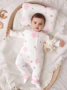 Cozy Pixies 2 pezzi Pigiama a piè di gatto neonato/bambino piccolo con stampa a stelle, manica lunga, collo tondo, in maglia morbida, con cuscino, casual e versatile, adatto per primavera, autunno, inverno, regalo per neonato, festa, uso quotidiano