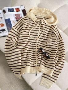 Claim Dot Cardigan casual con chiusura lampo e cappuccio, a maniche lunghe, con stampa a righe, adatto per l'autunno e l'inverno, da uomo