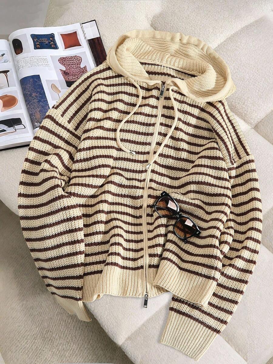 Claim Dot Cardigan casual con chiusura lampo e cappuccio, a maniche lunghe, con stampa a righe, adatto per l'autunno e l'inverno, da uomo