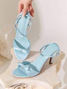 CUCCOO CHICEST Pink Sandals With Round Toe High Heel And Ankle Strap For Women - Blue - View 3