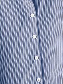 Franclia 女式格子落肩长袖条纹休闲通勤衬衫，秋季 - 藍色 - 查看 3