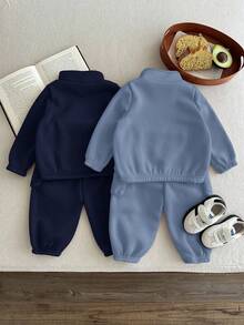 SHEIN 4pcs Baby Boys Casual Solid Color Thermal Lined Crew Neck Sweatshirt And Sweatpants Tracksuit Set, Warm For Autumn/Winter - Multicolor - View 2