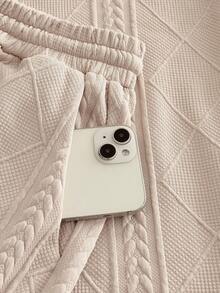 HIMLAND 2pcs/Set Men's Casual Wheat Ear Jacquard Polo Shirt Set Shirt And Pants Set Casual Two Piece Set