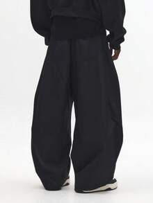 SUMWON Wide Leg Nylon Carpenter Pants With Multiple Utility Pockets Drawstring Waist Metal Eyelets Relaxed Fit Street Style Weekend Casual Work Utility Trousers