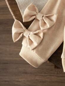 SHEIN 女婴秋冬时尚3D蝴蝶结彼得潘领卫衣 - 杏色 - 查看 10