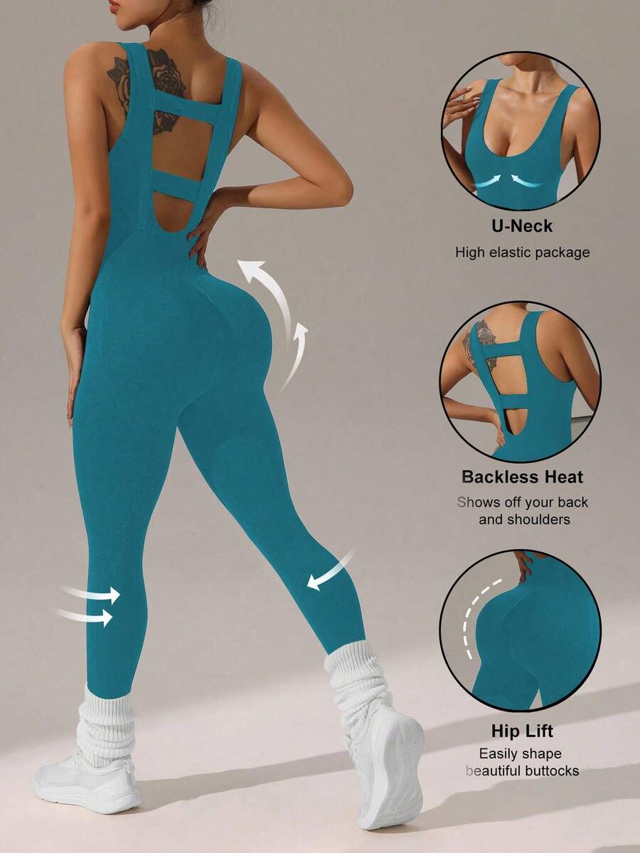 Easithlete Mono sin espalda minimalista de unicolor y sin costuras - Azul - Ver 1