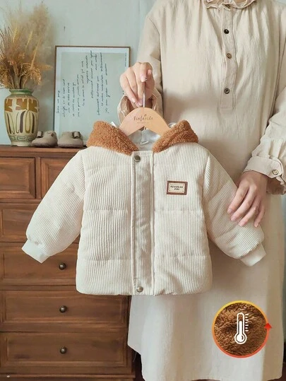 SHEIN Vintaside Kids Baby Boy Hooded Casual Fashionable Jacket, Suitable For Cold Season, Indoor, Outdoor Activities, And Gatherings With Friends, Winter Fall