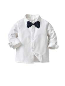 SHEIN Young Boy Bow Front Shirt - White - View 4