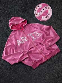 Manfinity Roghcode 1pc Men's Hooded Sweatshirt, Bestselling Ins-Popular Hoodie, Pink Hooded Sweatshirt Sweatshirt, Overall Design Is Casual & Fashionable With A Playful, Graffiti-Like Aesthetic. Ins Bestseller, Suitable For Young Casual Streetwear, Commuting, Back To School, Vacation. Gift For Husband Or Boyfriend, Unisex Couple Matching Pink Zip Up Hoodie Rhinestone Hoodie Pink Hoodie Graphic Hoodie Zip Up Hoodie, Fall