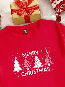 Manfinity Homme 男士成熟休闲圣诞简约圣诞树图案圣诞红色针织T恤 - 紅色 - 查看 2