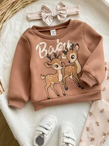 Babygirl Cute Cartoon Pattern Knit Long Sleeve Sweatshirt And Pants Set, Autumn/Winter Cozy Pixies Baby Girl Set Baby Set Autumn Winter Season Mocha Baby Clothes Baby Girl Autumn Clothes Baby Girls Brown Set - Brown - View 7