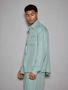 Musero Oversized Long Sleeved Linen Shirt Only Spring Summer Vacation Easter - Mint Green - View 2