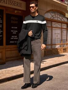 Manfinity NXTstreet Men Elastic Color Block Embroidery Long Sleeve T-Shirt, Fall - Multicolor - View 6
