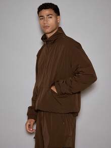 Musero Men Oversized Funnel Neck Seam Detailing Flap Pocket Premium Jacket Elasticated Cuffs Co-Ord Sets Top Only Fall/SPRING SUMMER - Brown - View 3