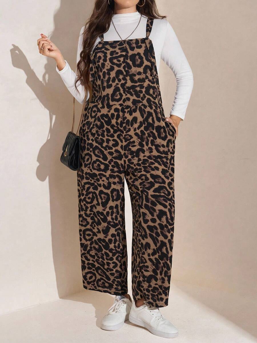 Comfylo Hơn In hoa Báo Tổng thể Jumpsuit Without Tee - màu nâu - Xem 1