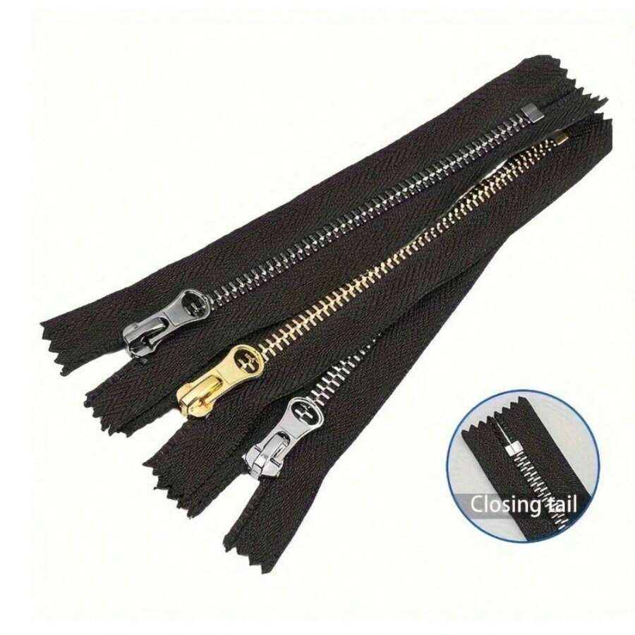 5条装单拉/双拉闭口金属拉链 #5，多种颜色可选，适用于服装裁剪和缝纫工艺 - 闭口设计，单拉/双拉黄铜拉链头，适用于夹克和手工艺品 - 黑色、金色、银灰色 - 5# 金屬 - 查看 1