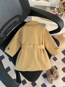 SHEIN 1 pieza Abrigo de trinchera de manga larga de estilo minimalista de moda para niños pequeños/niños y niñas, color caqui, adecuado para uso diario y escuela, primavera/otoño