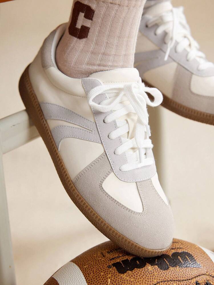 CUCCOO EASI Women's Lace-Up Round Toe Casual Sneakers, Comfortable Minimalist PU Leather Gray Athleisure Shoes For Daily Indoor And Outdoor Wear