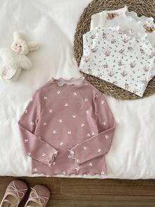 LMoss Kids 3 st stickat set med söta björnar och frukter för babyflicka, volangkrage och casual toppar