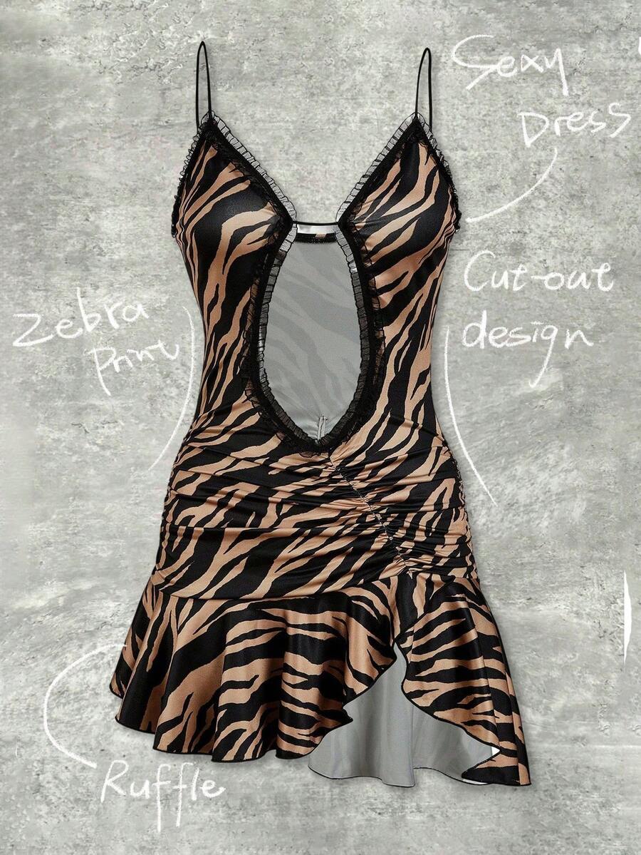 Shutterstock Y2Kool Women's Sexy Sleeveless Animal Print Mini Dress Casual Stylish Clothing Collection New Year Outfits - Coffee - View 1