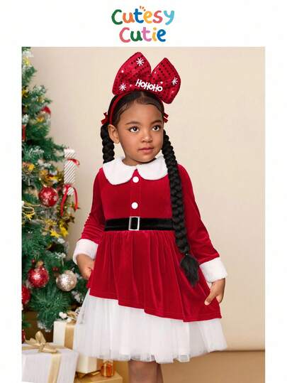 Young Girl Knitted Contrast Color Collar Mesh Patchwork Casual Dress