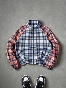 Manfinity EMRG Men's Plaid Raglan Sleeve Zip-Up Casual Jacket, Autumn - Multicolor - View 1