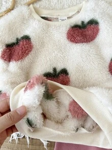 LMoss Kids LMoss  2pcs Baby Girl Knitted Fluffy Strawberry Pattern Casual Sweatshirt And Leggings Set,Pink Leggings,Styles Confortables D'automne&Hiver,Pullover,Gemütliche Herbst- & Winterstile,Cozy Fall & Winter Styles