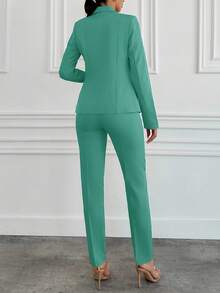 EURMUSE Damski, codzienny, casualowy komplet marynarki i spodni z kołnierzykiem z wycięciem, jesień