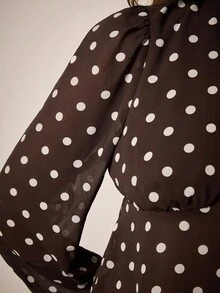 COSMINA 女式波尔卡圆点印花中式领长袖镂空设计时尚衬衫 - 彩色 - 查看 7