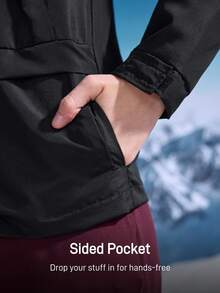 In My Nature 女士纯色连帽长袖抽绳户外风衣女士滑雪夹克女士滑雪服 - 黑色 - 查看 7