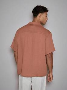 Musero 短袖纽扣翻领衬衫，品牌刺绣贴片，春季款 - 橘色 - 查看 5