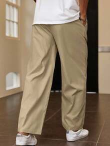 Claim Dot Men Fold Pleated Straight Leg Pants, For Fall - Khaki - View 2