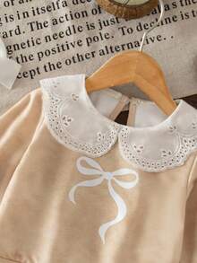 SHEIN 女婴秋冬时尚3D蝴蝶结彼得潘领卫衣 - 杏色 - 查看 7