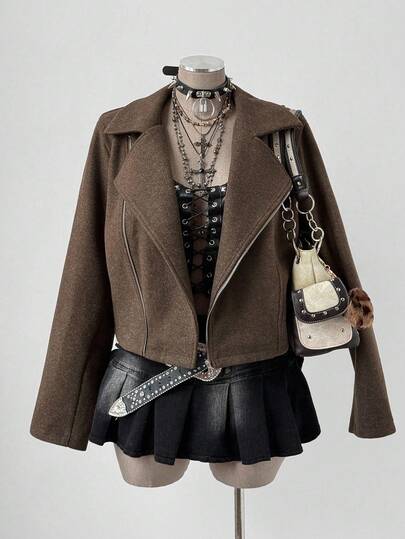 Sunspun Plus Size Women Elegant Solid Color Overcoat, Autumn/Winter