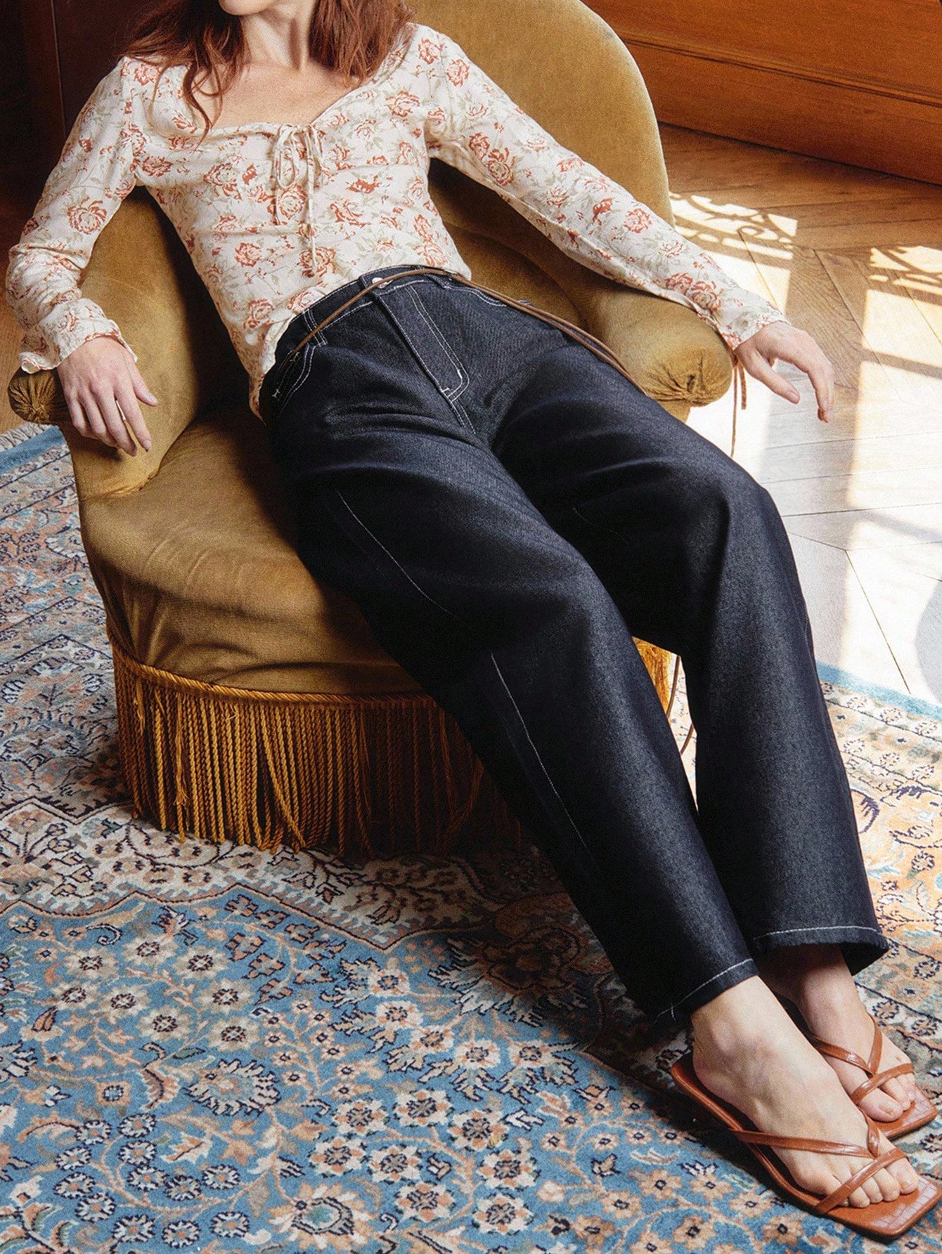 ミッドライズ ワイドレッグジーンズ ダークコットンデニム オフィスアウトフィット レディース ティーチャーアウトフィット 外出アウトフィット 秋冬