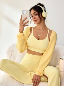 Sovereign Charm Women's Autumn Simple Solid Color Ribbed Knit Sweater