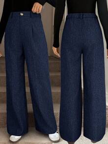 Easowa Damskie spodnie casualowe w jednolitym kolorze, plisowane, z kieszeniami, jesień/zima