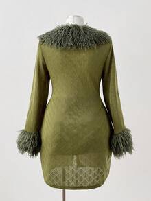 Sunspun Plus Size Women Military Green Fuzzy Knit Cardigan Sweater - Multicolor - View 2