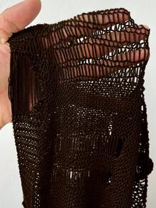 SHEIN CURVE+ Shorts cortos súper rotos de estilo callejero para tallas grandes, suéter holgado de punto sexy