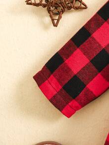 SHEIN 女婴休闲格子领长袖连衣裙，秋冬 - 紅色 - 查看 6