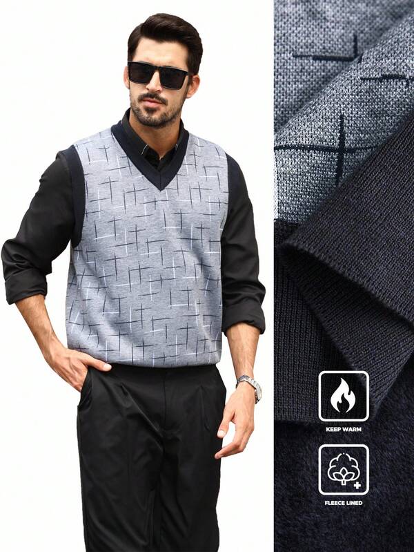 Manfinity CityGents Chaleco de punto casual de cuello en V de color contrastante para hombre, otoño/invierno, Old Money