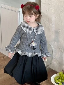 DAZY Suéter de manga larga de unicolor con cuello Peter Pan para niñas pequeñas, otoño/invierno - Gris - Ver 6