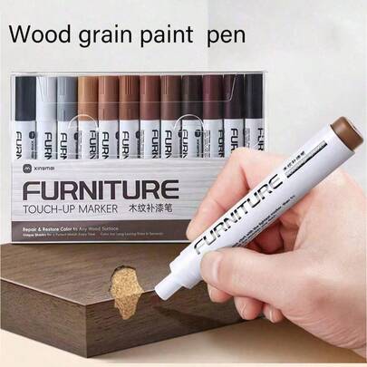 低气味家具修补漆笔 适用于木材和金属 多色划痕修复套装 满足您不同场景的需求 修复橱柜、门、沙发、桌椅、木柜、地板、汽车内饰、包包划痕 快干，（新旧版随机发货）