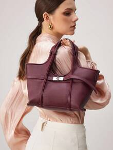 Bolso de mano de cuero PU suave al tacto, diseño ligero, ideal para ir de compras, citas o viajes de fin de semana. - Burdeos - Ver 6