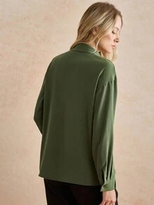 Écloséra Classic Front Button Long Sleeve Casual Shirt - Dark Green - View 2