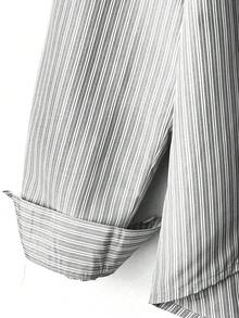 Franclia 女式条纹落肩长袖单排扣休闲宽松衬衫 - 灰色 - 查看 5