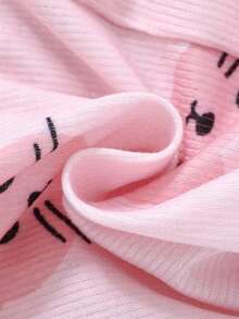 4 件套新生女婴可爱卡通印花针织弹力长袖上衣和松紧腰长裤，秋冬