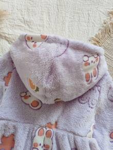SHEIN Robe à capuche douce avec imprimé lapin mignon pour bébé fille - Parme - Voir 5