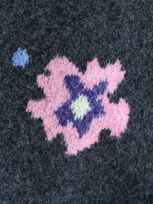 Young Girl Floral Jacquard Crew Neck Thick Fleece Sweater, Suitable For Outdoor Travel, Elegant, And Comfortable Home Wear, Autumn/Winter - Dark Grey - View 4